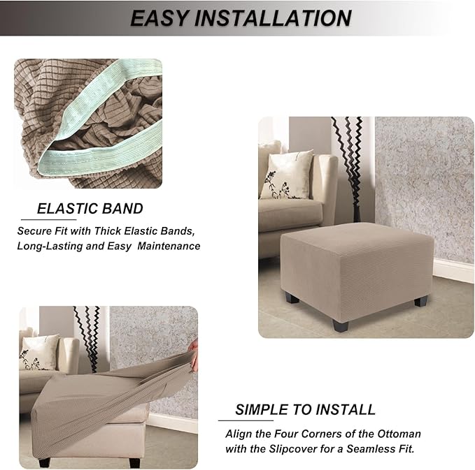 NeColorLife Stretch Ottoman Cover Square Soft Knitted Jacquard Washable Thick