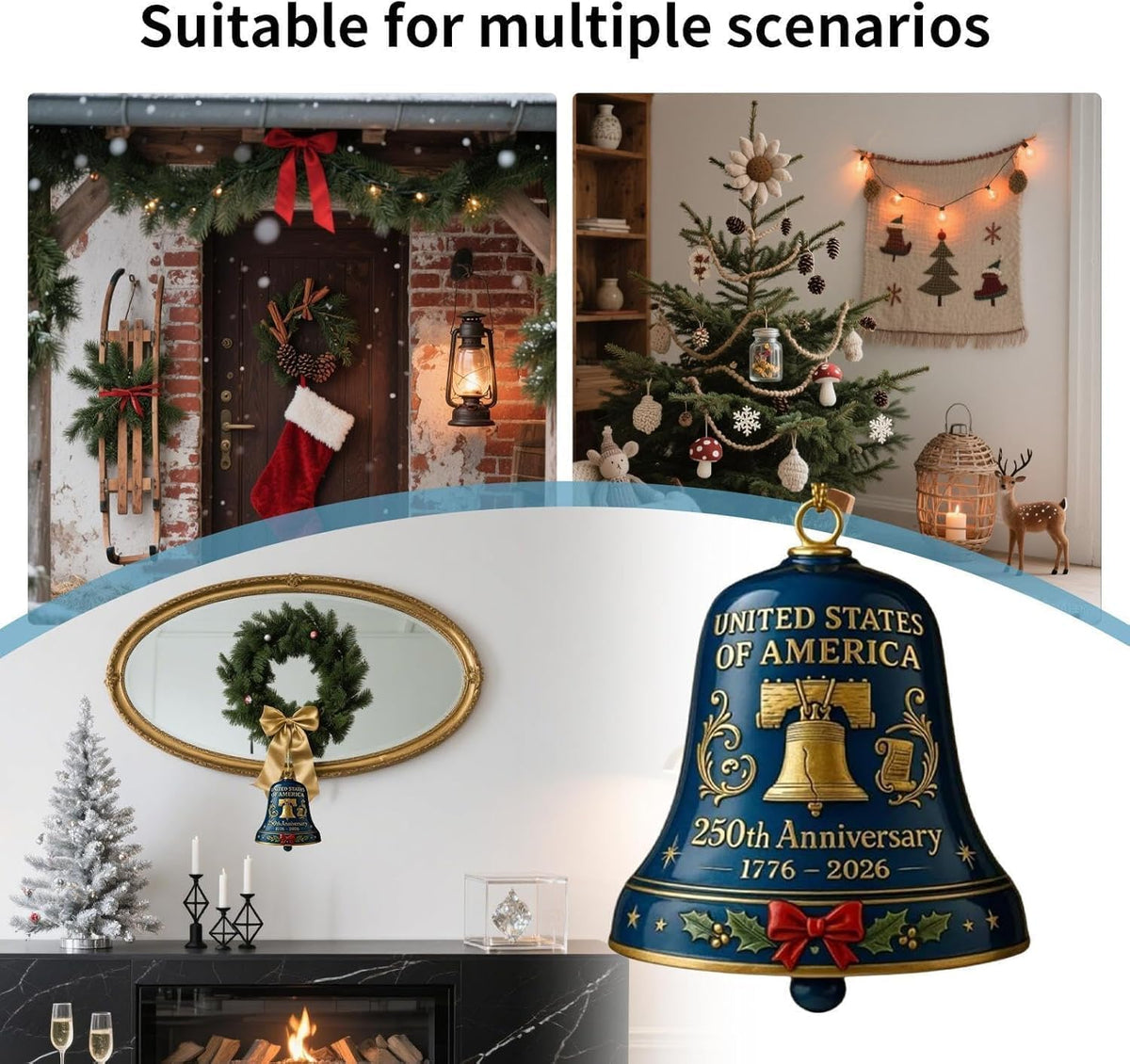 2pc 250th Anniversary USA Bell Ornament for 4th of July Decorations, 2D Acrylic 250 Anniversary Merchandise, America 250th Birthday Gifts, 250th Patriotic Decorations for Holiday Ornament Gift Bulk