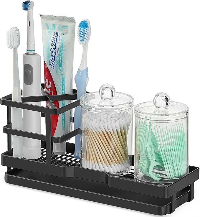 MYITYARD Toothbrush Holders for Bathrooms, Cotton Swabs & Cups Dispenser Set
