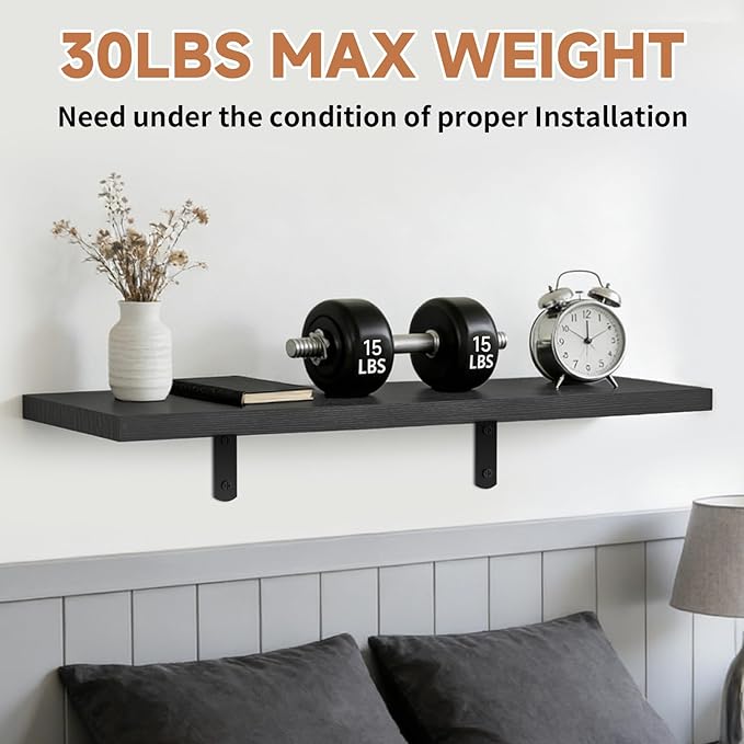 Easy Install Floating Shelves, 15.7 Inch Wall Mounted Wood Shelf, Hanging Shelf