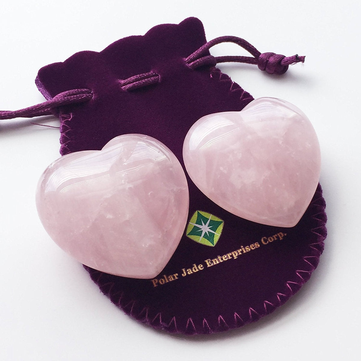 Polar Jade Set of 2 Hand-Carved Rose Quartz Puffy Hearts – 100% Natural Healing Crystals for Chakra Energy, Meditation, Massage, and Home Decor
