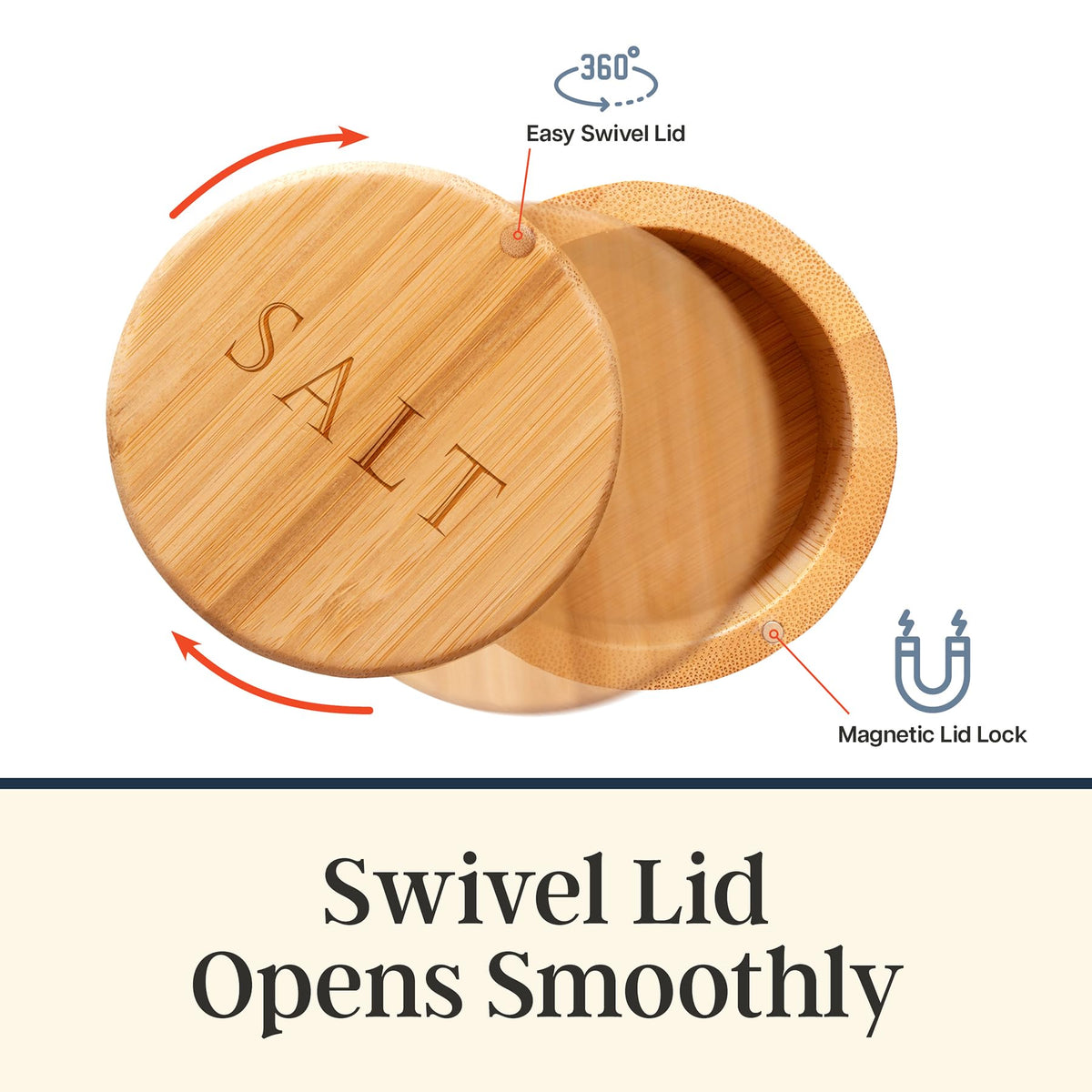 Totally Bamboo Salt Cellar with Swivel Lid - Wooden Salt Container, Bamboo Spice Box for Kitchen Countertop, Engraved Lid with Magnetic Closure, 6 Oz