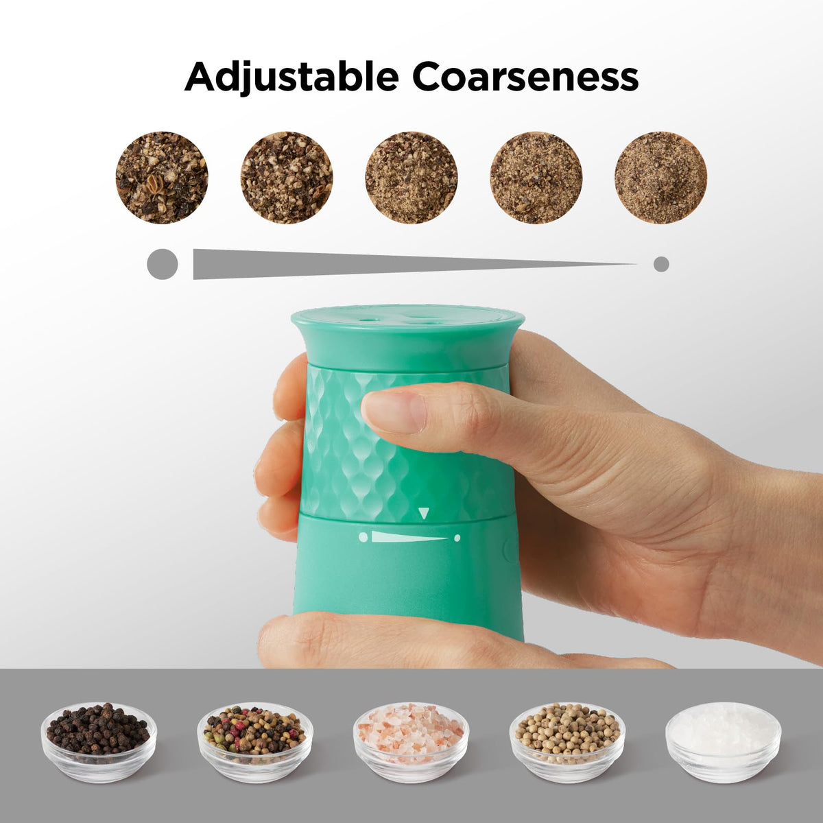 Kitchen Mama FlipTastic Rechargeable Salt and Pepper Grinder – Gravity Electric Grinder, Pepper Mill, Adjustable Coarseness, One-Hand Operation, Refillable Salt and Pepper Mill for Kitchen (Teal)