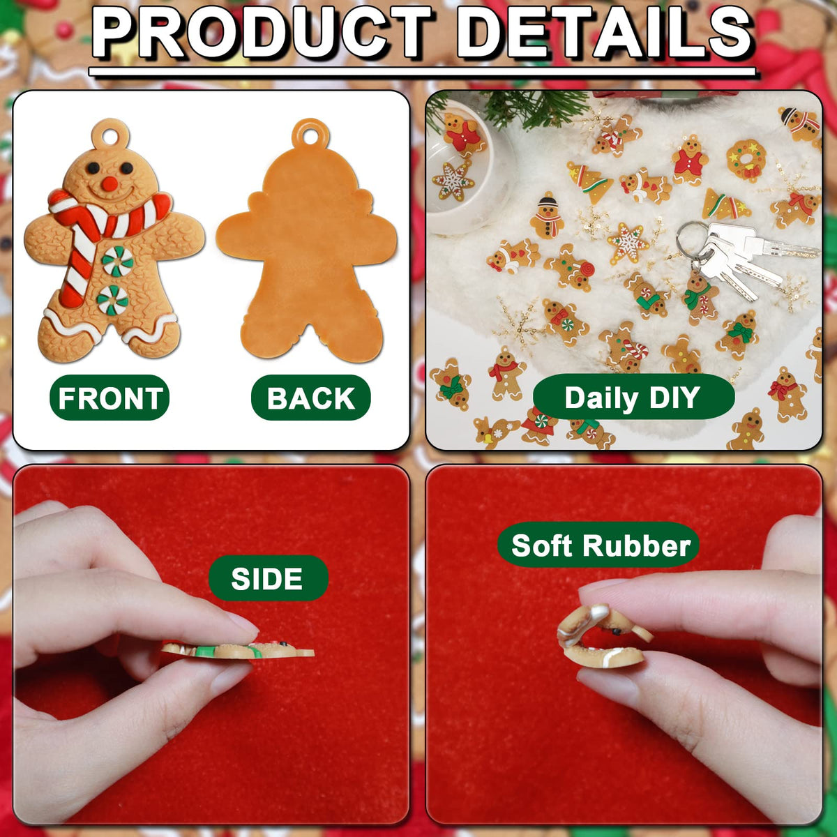 44 Pcs Mini Christmas Gingerbread Ornaments Tiny Gingerbread Man Ornaments Hanging Charms Figurine Decoration Ginger Man with Strings for Mini Christmas Tree Decorations