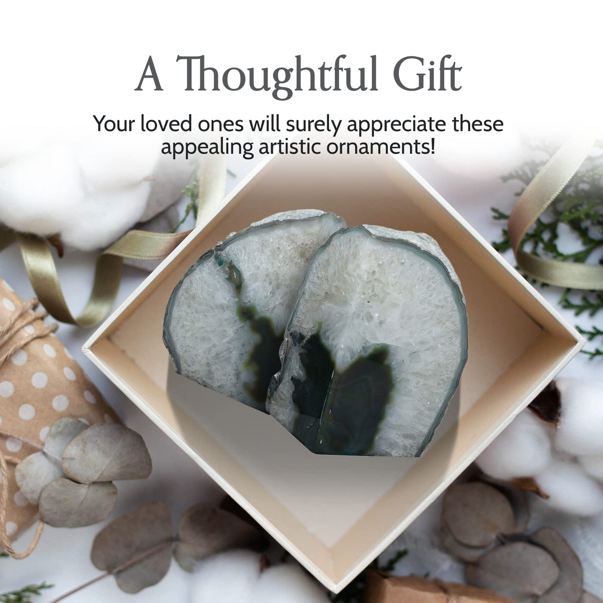 Nature's Decorations Agate Bookends - A Quality Green Geode with Non-Skid Rubber Bumpers for Shelves, Office, Home Decor, Heavy Duty Cute Stone (3-4 LB)