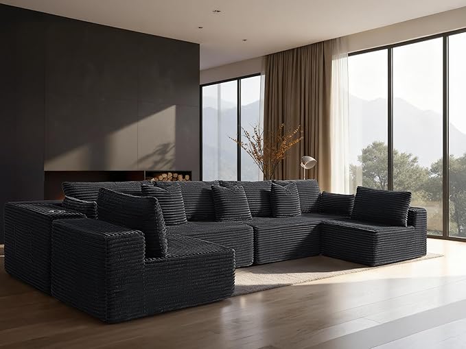138" Cloud Sectional Couch, Comfort U Shaped Sofa