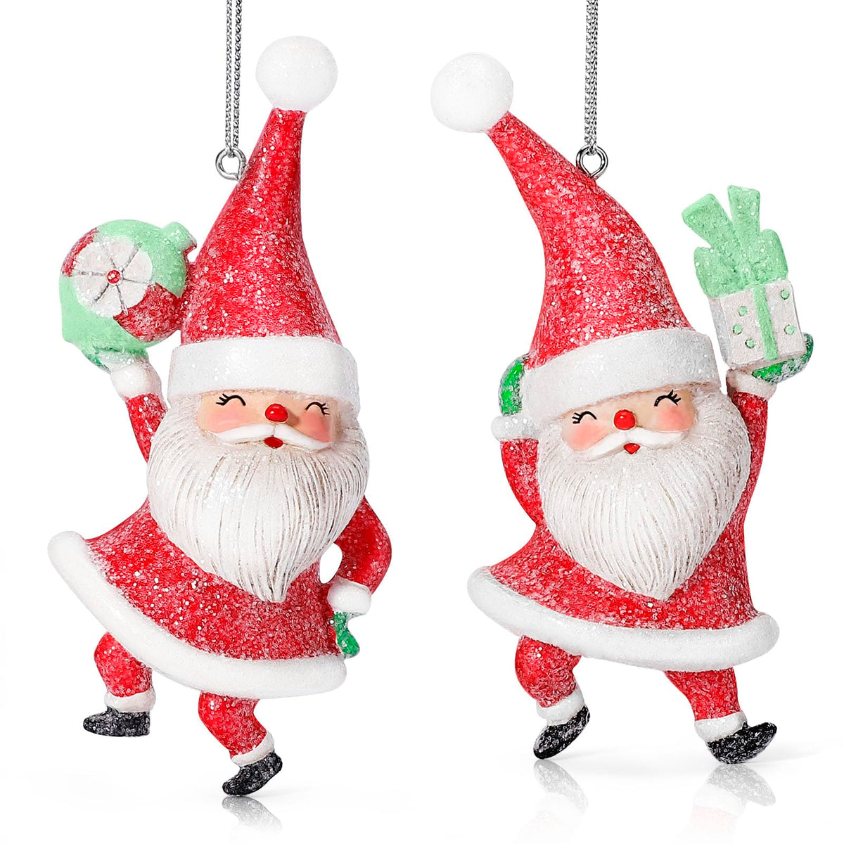 EnrichFun 2025 Figurines Christmas Decorations Resin Décor for Tree Hanging Ornament, Holiday Winter Indoor Home Table Decor Xmas Gifts, Santa Claus 2-Pack, 4 in