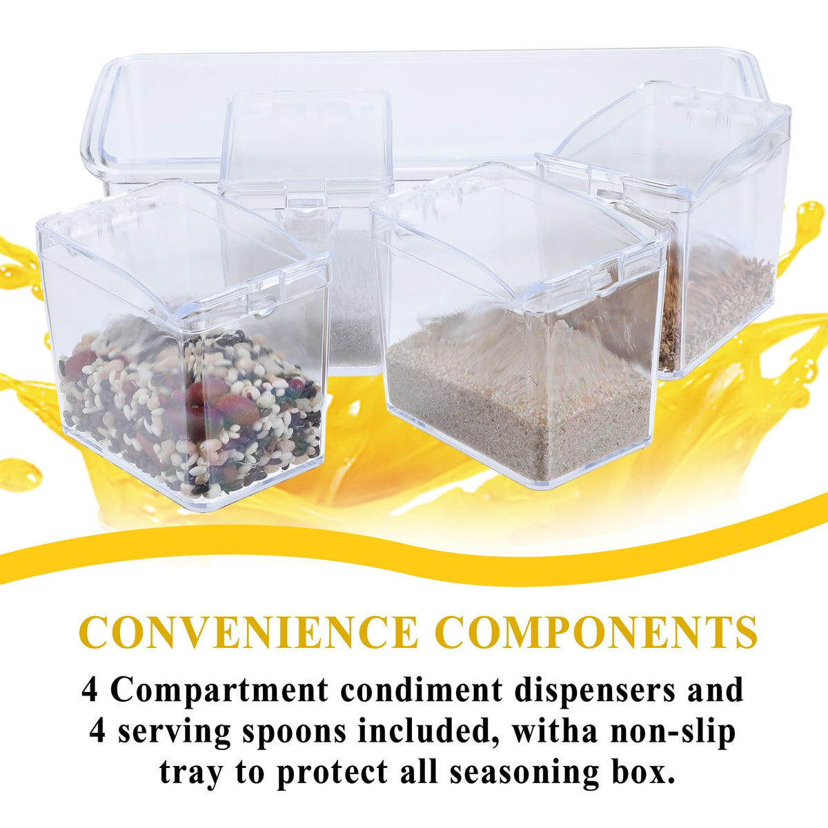 Tobeelec 4 Pcs Clear Seasoning Box with Spoons, 16 Pcs Kitchen Clear Seasoning Rack Spice Pots Spice Storage Containers Condiment, Transparent Spice Jars with Cover for Salt Candy Cruet Sugar
