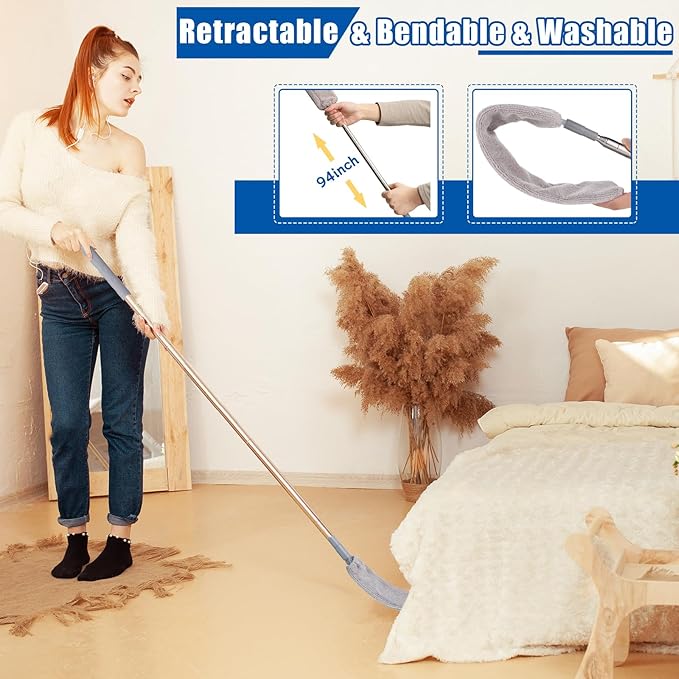 Feather Duster Set, 30-100 inch Microfiber Retractable Gap Duster
