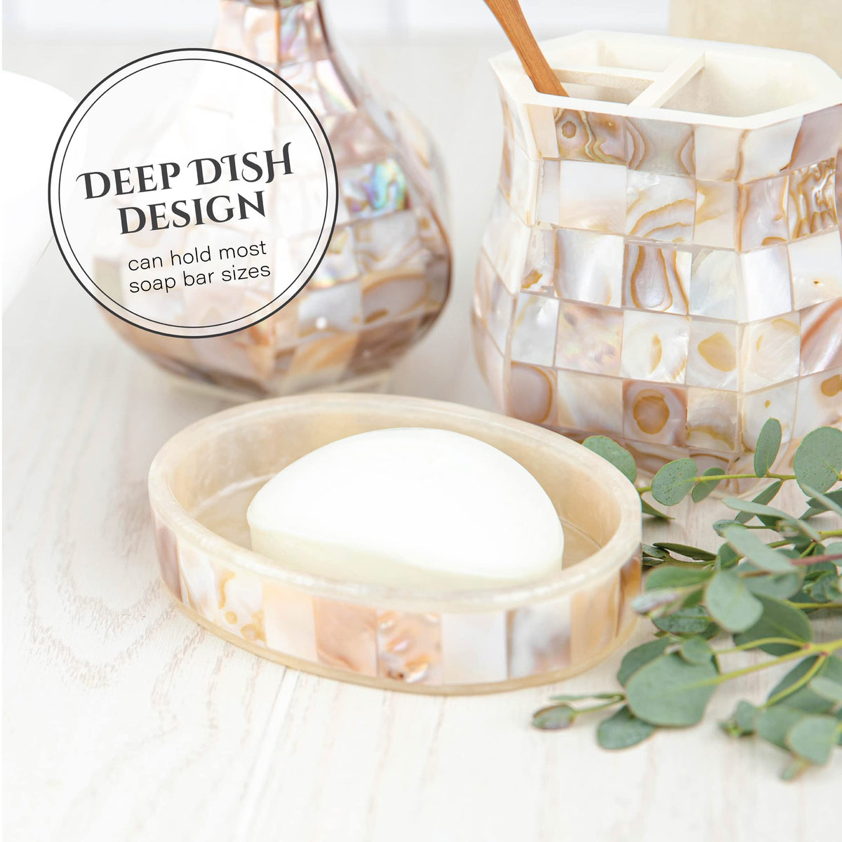 Milano Soap Dish for Bathroom - Decorative Dry Bar Holder Finished in Beautiful Mother of Pearl - Durable Resin Design - Best Dishes for Sink/Bath/Shower/Bathtub Decor