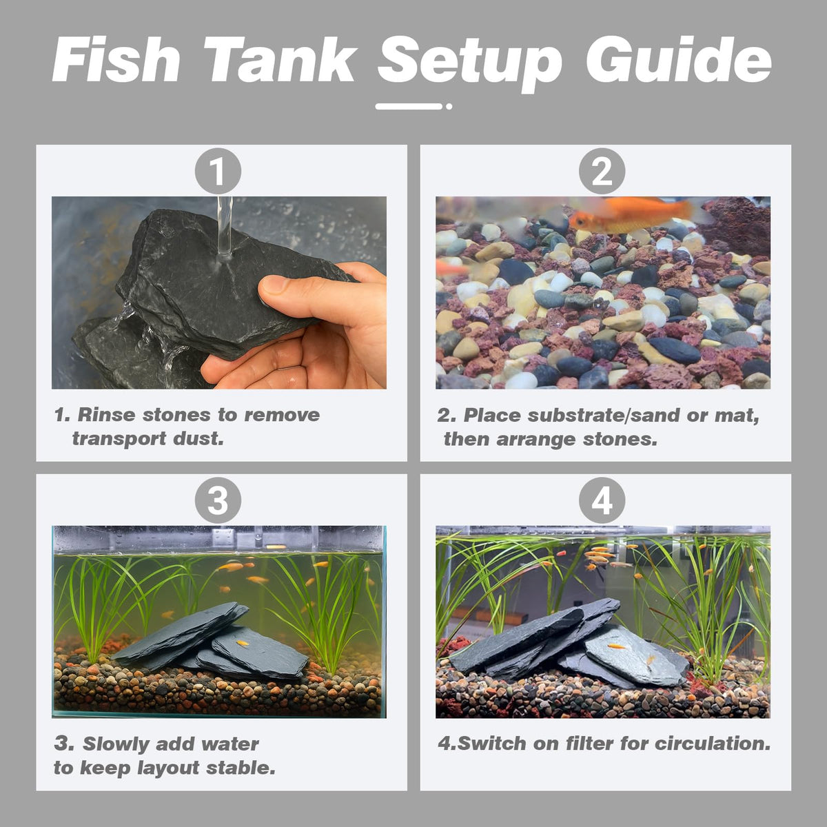 Unocho Natural Slate Stone Reptile Basking Platform Rock 10lb Fish Tank Rocks for Aquascaping Terrarium Decoration&Reptile Habitats Tortoise Enclosures(2-6 inches)