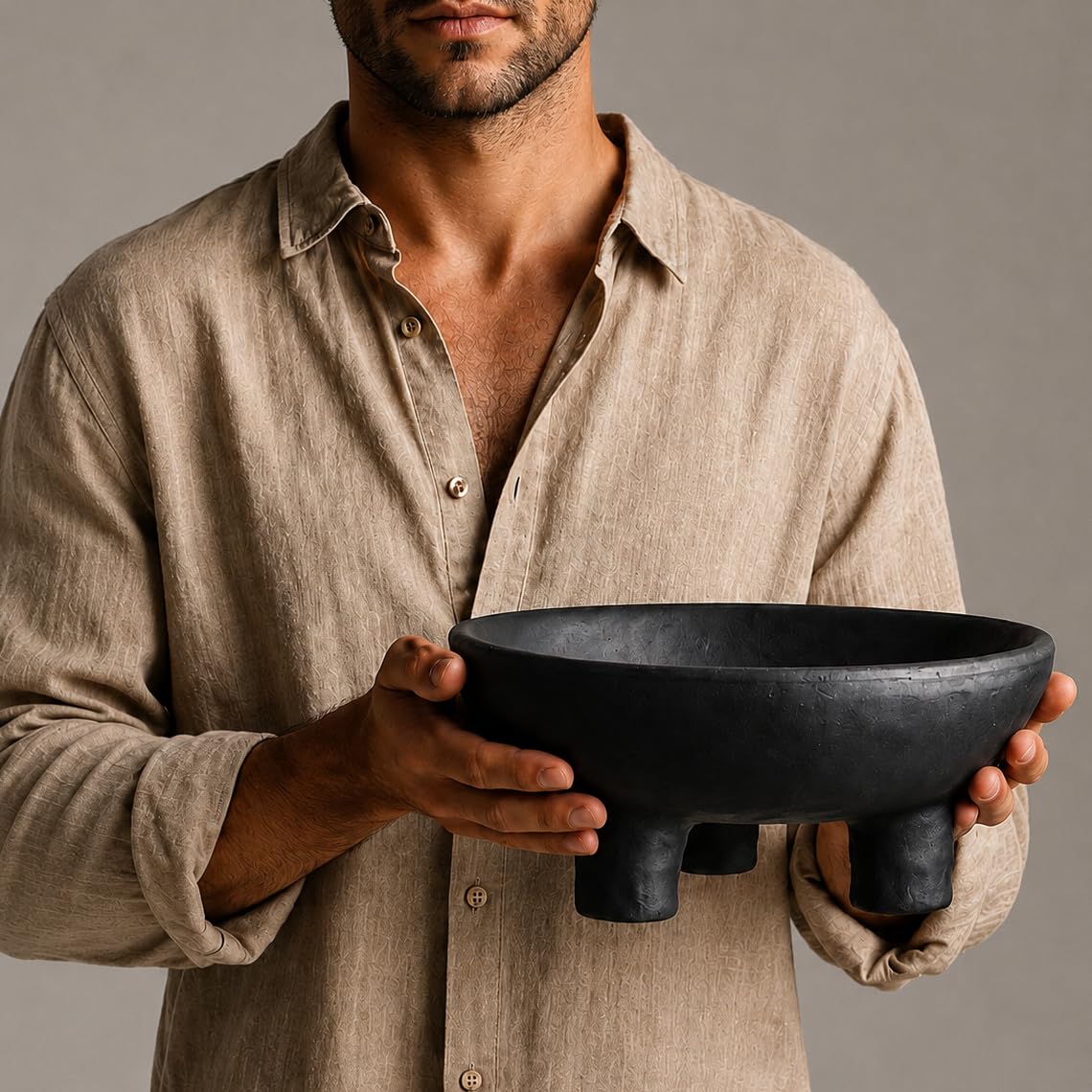 Parlamain Black Concrete Decorative Bowl, 12 Inch Large Footed Bowl for Home Decor, Heavyweight Pedestal Bowl, Matte Black Centerpiece Bowl for Coffee Table, Shelf, Console, Entryway, Outdoor Styling