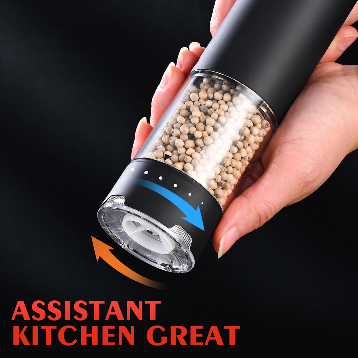 Electric Salt and Pepper Grinder Set - Rechargeable Automatic Salt and Pepper Shakers, External Adjustable Coarseness, LED Light, USB Rechargeable,Home Gifts, Black (Set of 2)