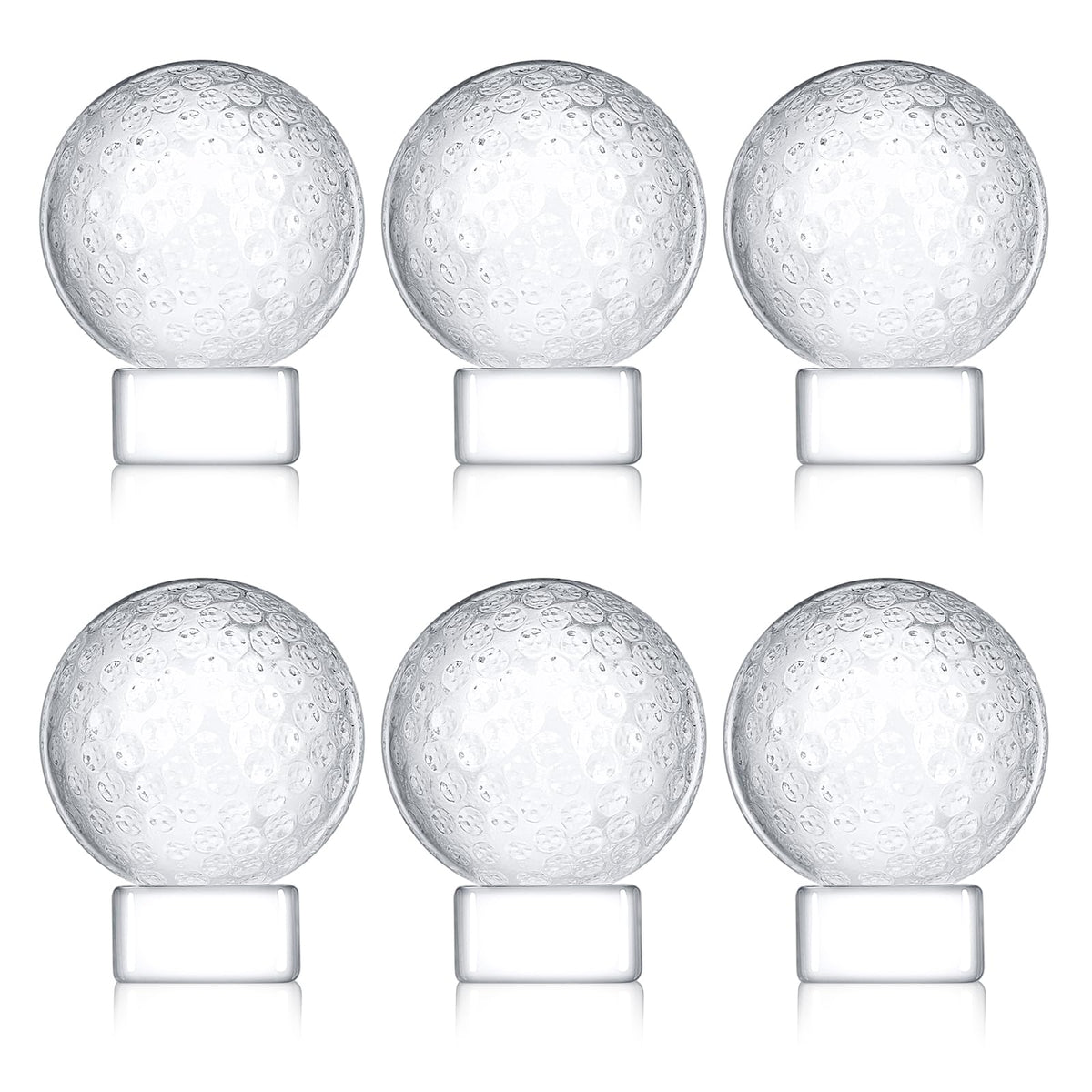 Landical 6 Pcs Crystal Glass Golf Ball Trophy with Display Stand Base for Sports Tournament Awards Crystal Golf Ball Trophy with Stand Team Prizes Statue for Retirement Gifts