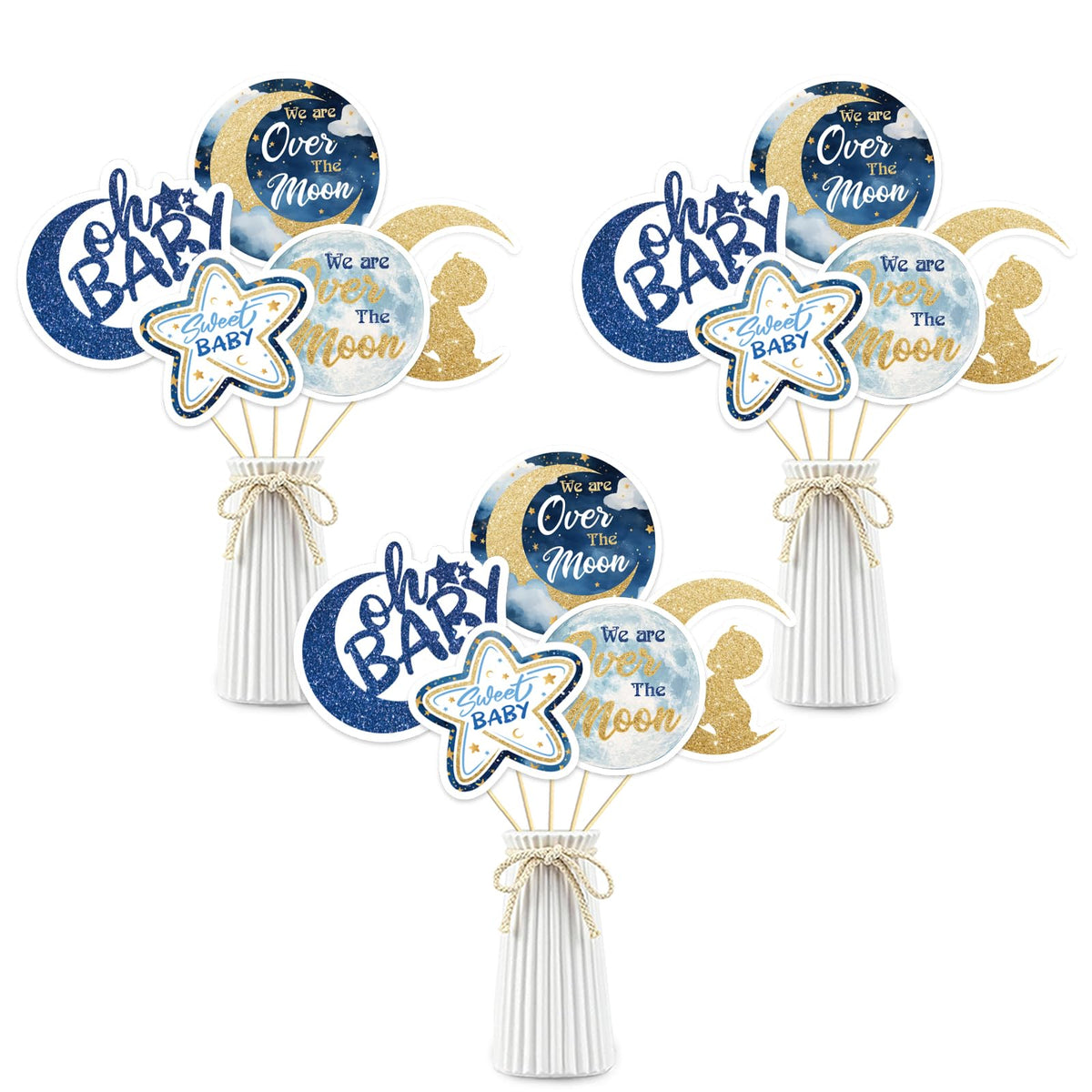 Little Star Oh Baby Centerpiece Sticks - We are Over the Moon Baby Shower Party Table Toppers - Girl Boy Baby 1st Birthday Party Decorations - Set of 15