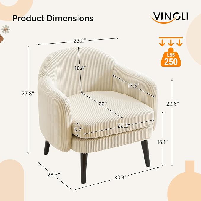 VINGLI 30.3" Wide Modern Barrel Accent Armchair