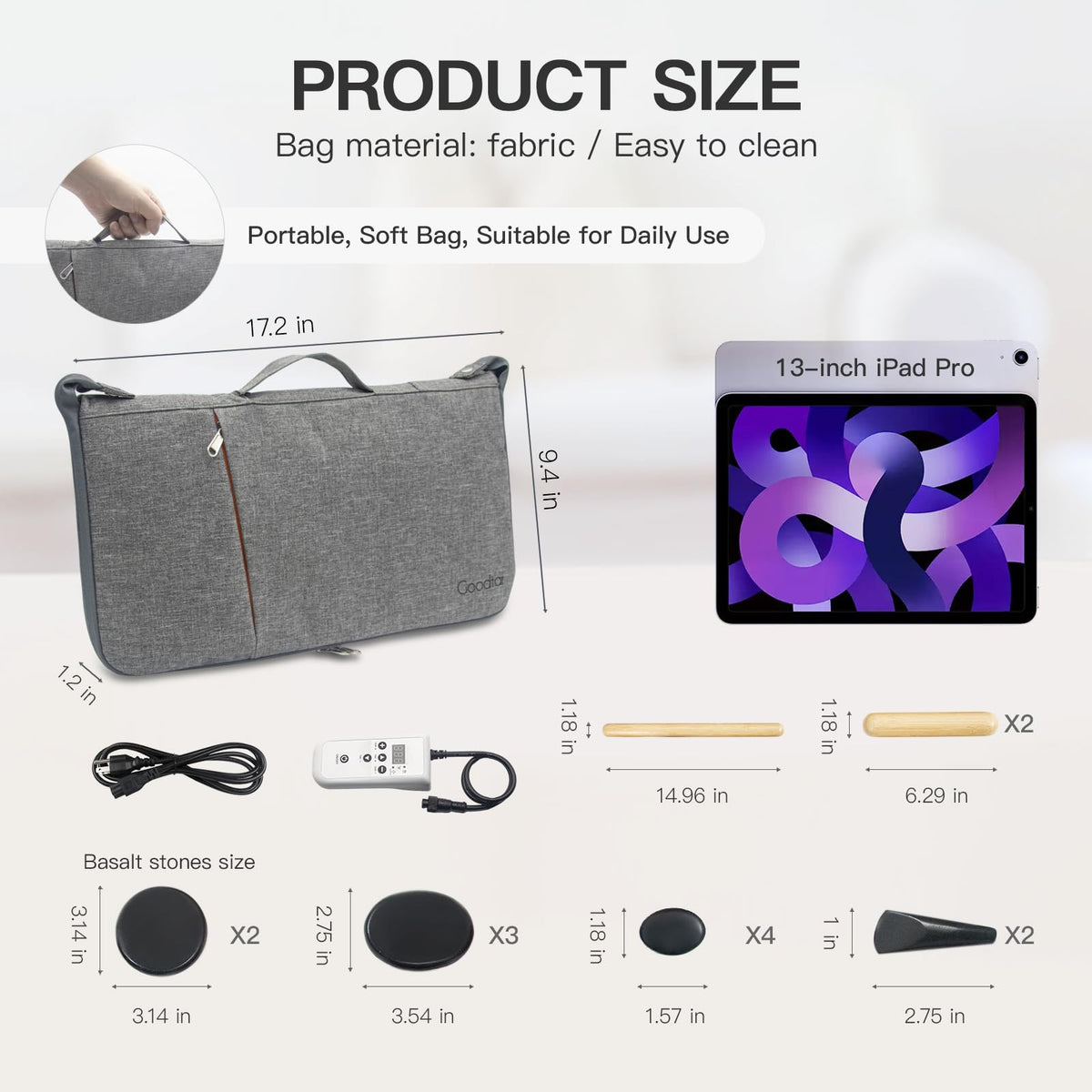 Goodtar Massage Stones Set with Warmer Kit Hot Rocks Bamboo for Massage Hot Stones Massage Warmer Kit with Temperature Control and Carry Bag for Home Use (11 Stones and 3 Sticks) Suitable for Gifting