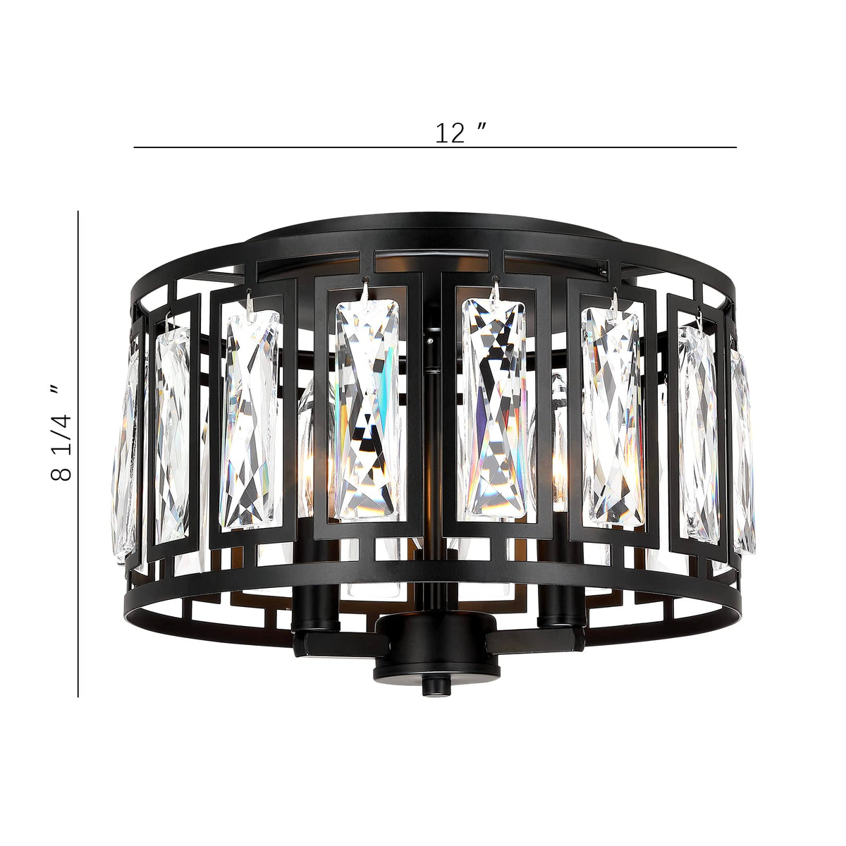 Giiland Crystal Ceiling Light Flush Mount for Bedroom, Kitchen Island Crystal Drum Shade Lighting Fixture, 3-Light Black Ceiling Lamp for Dining Room