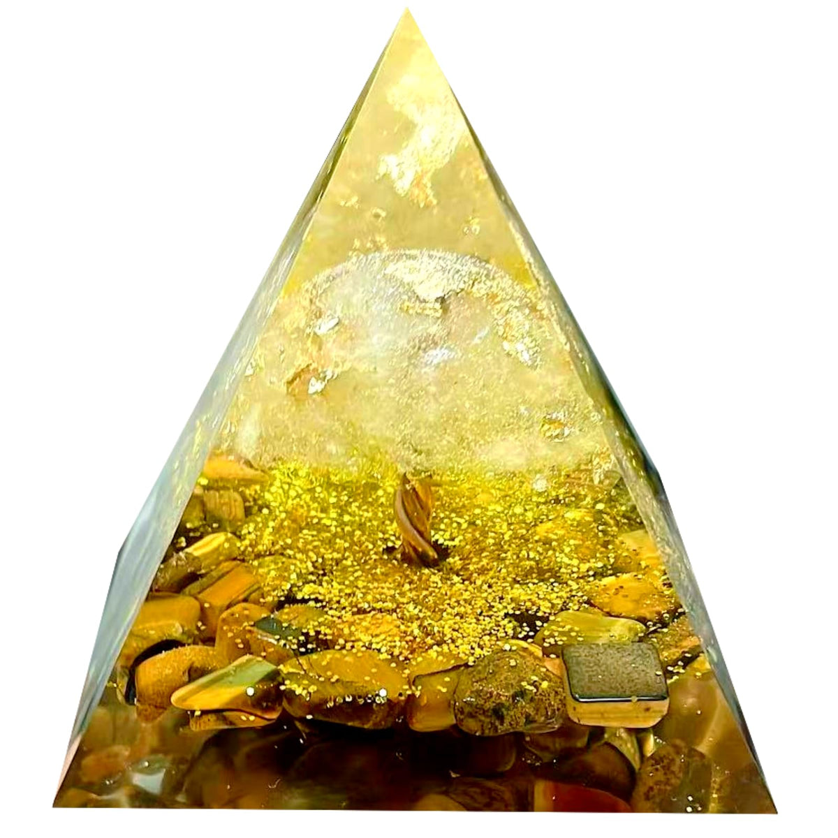 Saefheled Tree of Life Orgone Pyramid,Natural Energy White Crystal Tiger's Eye Stone Orgonite Healing Crystal Pyramid,for Reduce Stress,Balance Chakra,Meditation Attract Luck,Wealth Health(6cm)