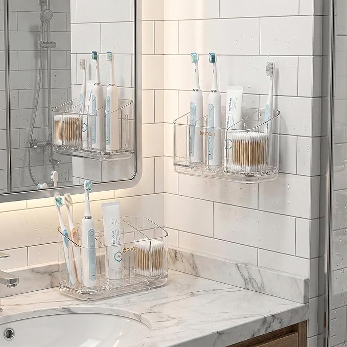 Toothbrush Holder for Bathroom Wall Mounted, 5 Slots Acrylic Toothbrush and