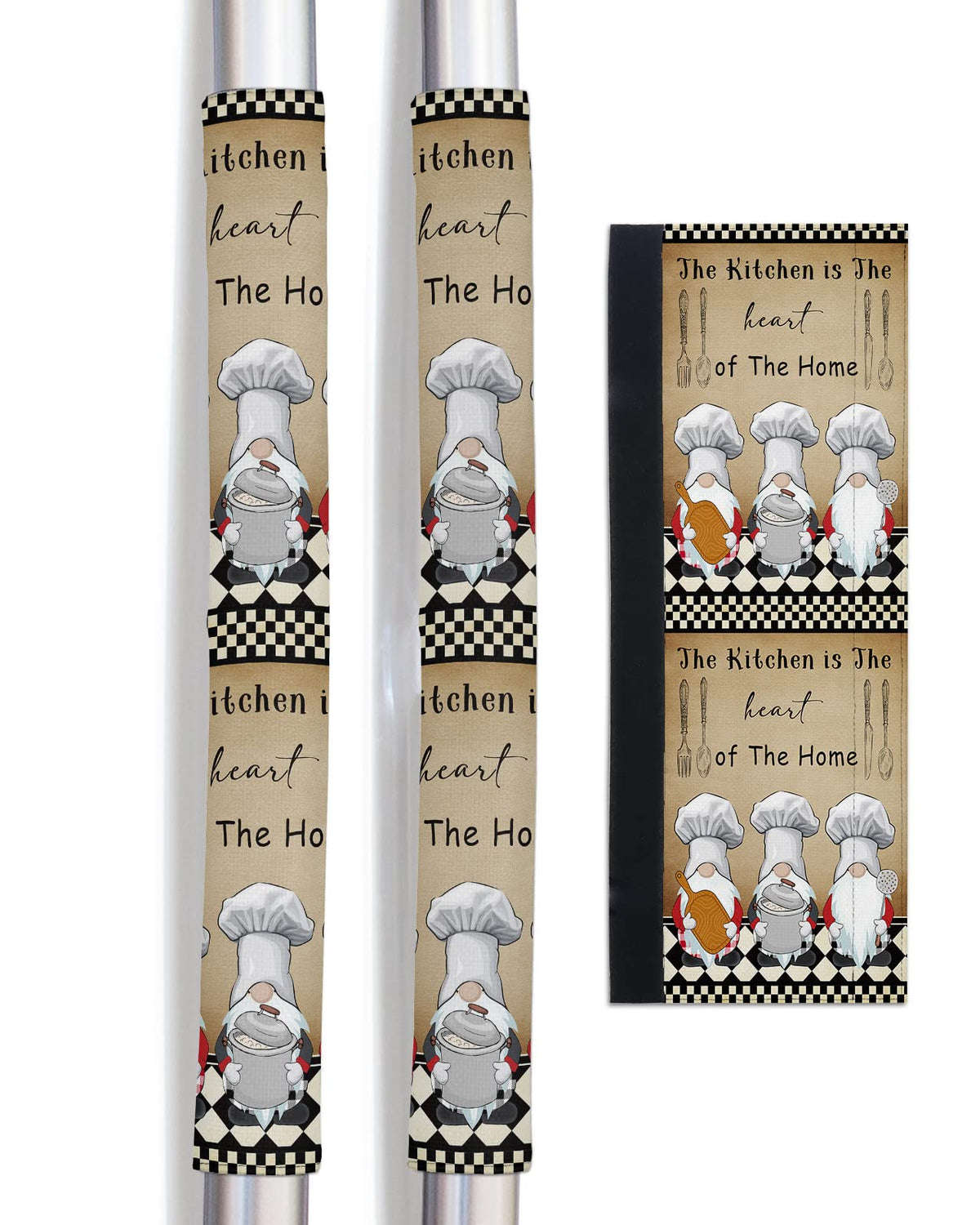Cute Chef Gnomes Refrigerator Door Handle Covers Set of 2 for Dishwasher Microwave Oven Fridge Stove Door Handles,Washable Kitchen Decor Accessories,Funny Chef Cook Checkered Plaid Black White Brown