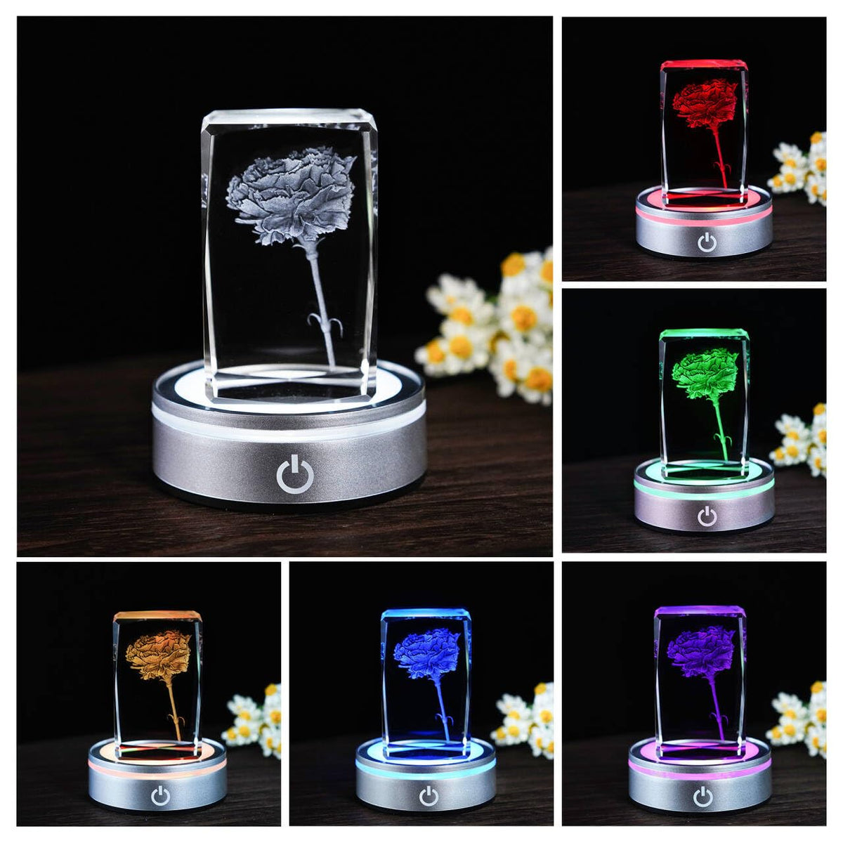 ZEERSHEE LED Light Base for Acrylic 3D Glass Resin Art Colorful Lighted Round Display Stand Battery/USB Power(Flat)