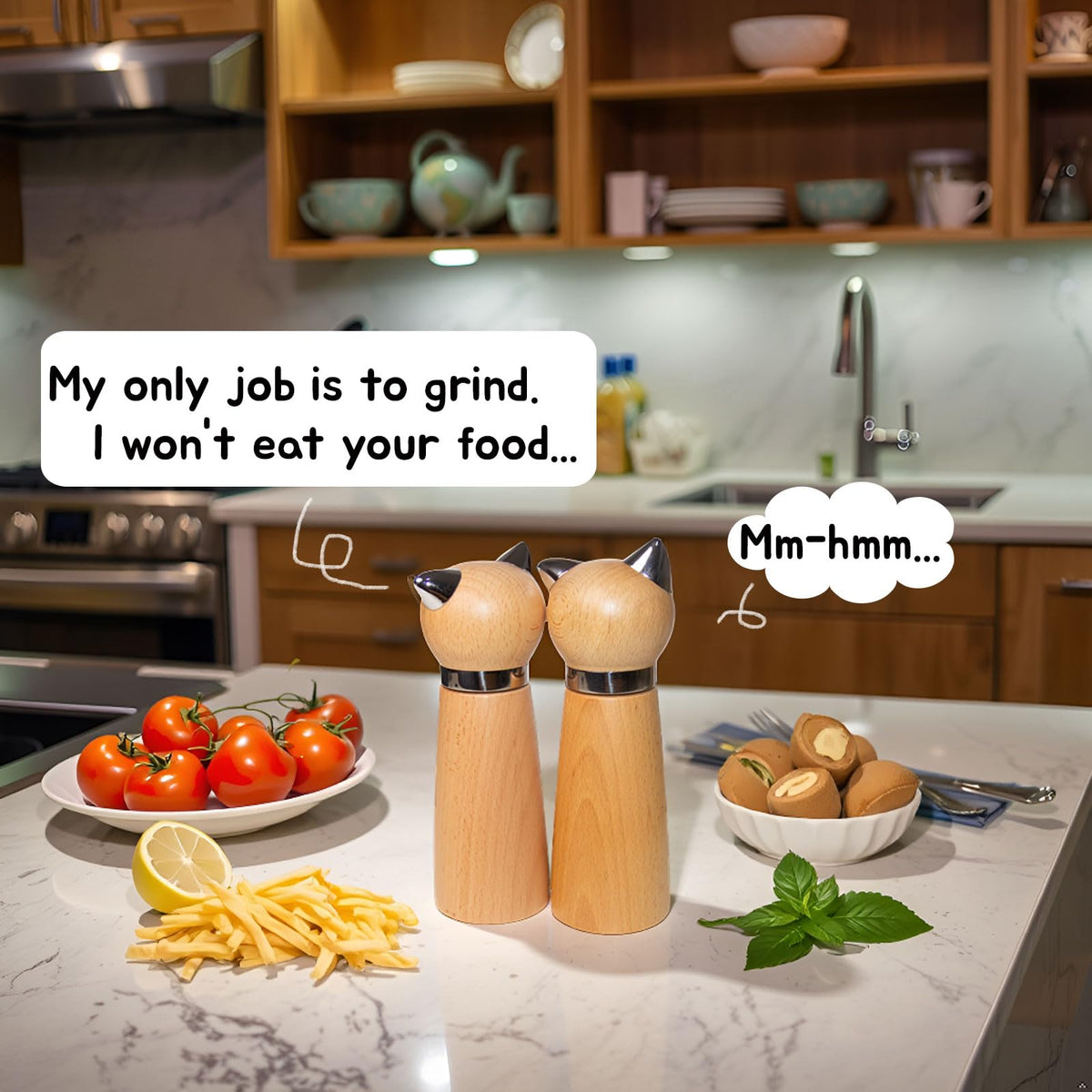 Hoivvy Manual Pepper Mill & Salt Grinder - Wood Adjustable Refillable Pepper Mill for Cat Lovers,Cute Kitchen Gift &Kitchen Counter Decor(7.6" Height)