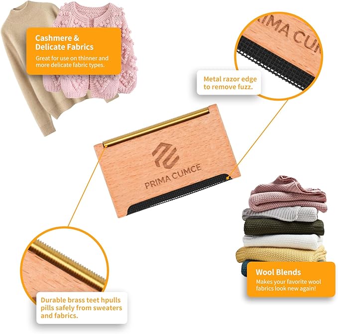 Wooden Cashmere Comb for Knits, Wool & Delicate Fabrics – Manual Fabric Shaver