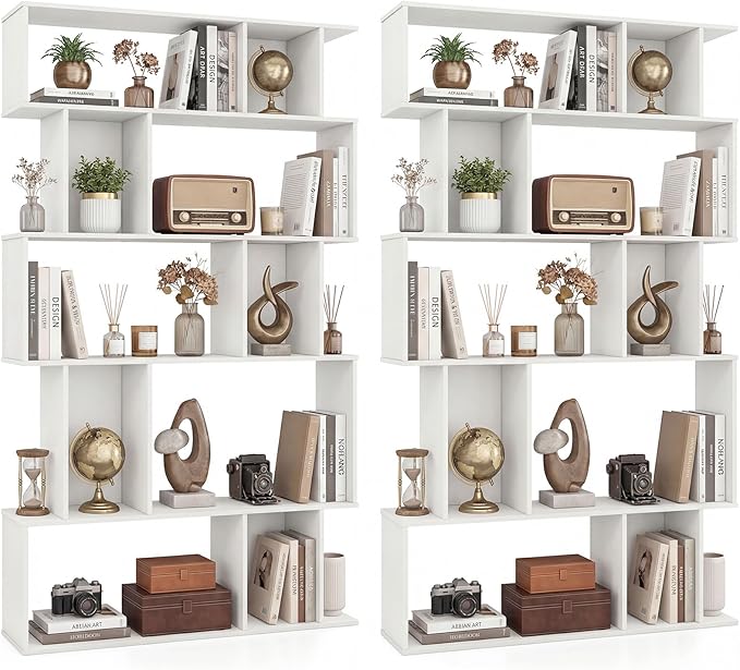 Giantex 5-Tier Bookshelves Set of 2, 10-Cube Geometric Bookcase