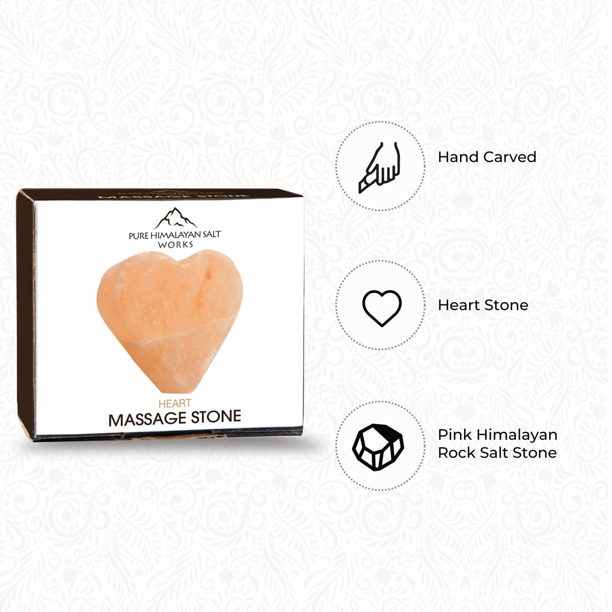 Pure Himalayan Salt Works Heart Massage Stone, Pink Crystal Hand-Carved Stone for Massage Therapy, Deodorant and Salt and Sugar Scrubs, 2.75” W x 3” H x 1.5” D (Pack of 6)