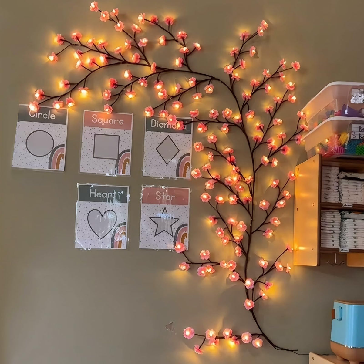 Cherry Blossom Tree Branch Lights for Wall,Cherry Enchanted Willow Vine Lights,with 144 LED and 8 Lighting Modes,Remote Timer,for Bedroom Wall Doors Windows Wedding Christmas Holiday (90inch)