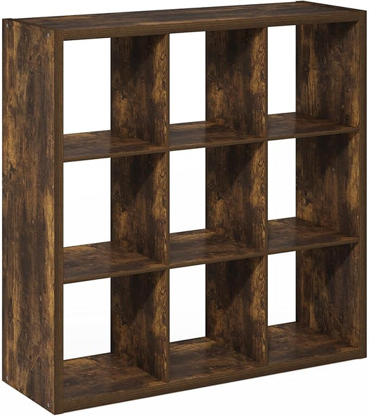 Furinno Cubicle Book Shelf, 9-Cube Bookshelf, Extra Thick Frame Reversible