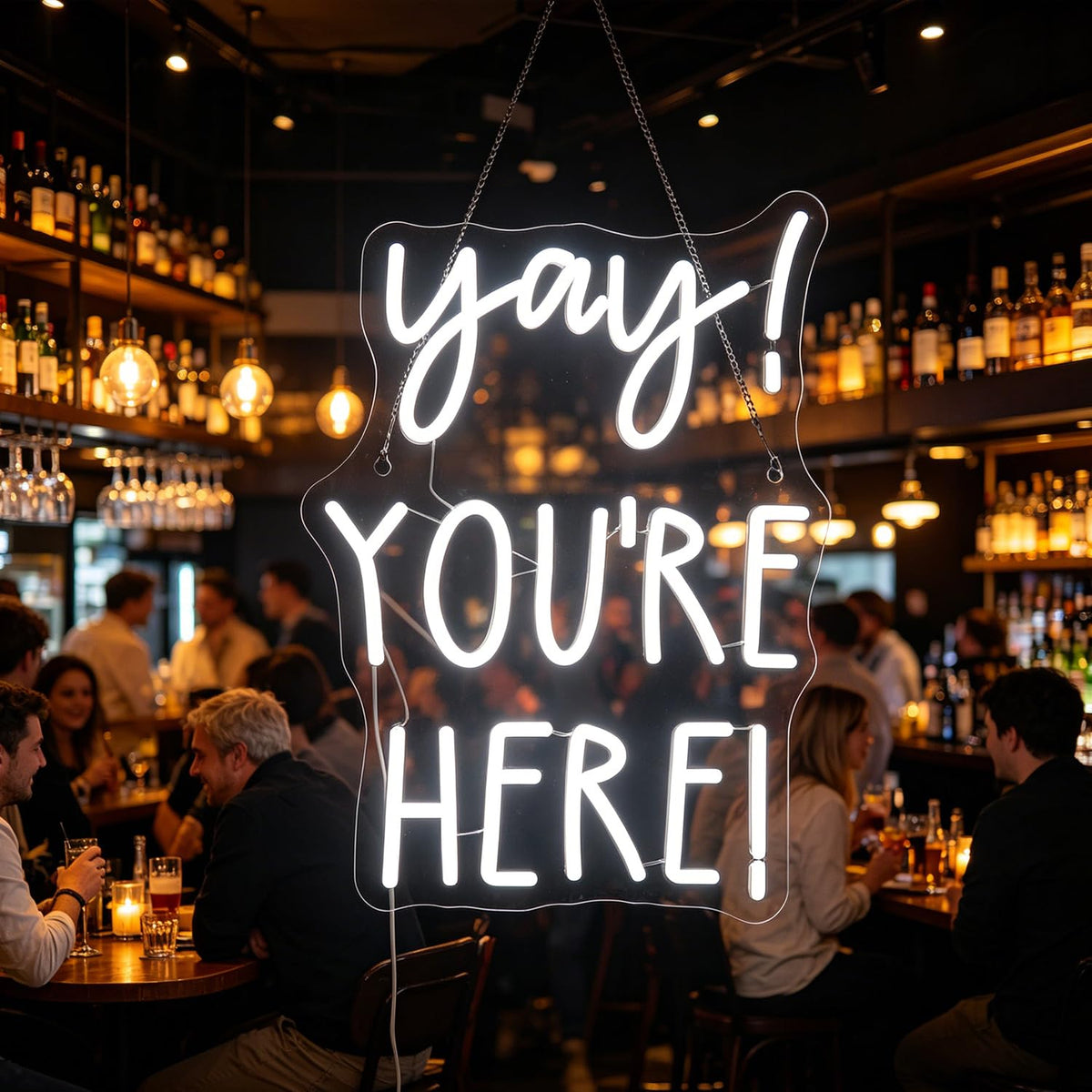 "Yay! You're Here!" Neon Sign, Positive Quotes Decorative Neon Lights for Home Room Classroom Wall Decor, Office Wall Decor Neon Light Sign, Christmas Birthday Gift,Thanksgiving Gift(white)