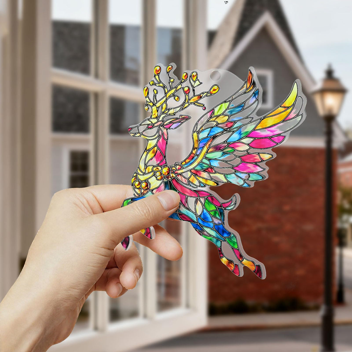 Christmas Deer Ornament Acrylic Suncatcher Window Hanging Wall Decor for Indoor Outdoor Doors Home