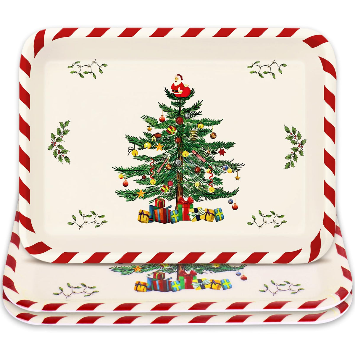 Whaline 3 Pcs Christmas Serving Trays Xmas Tree Plastic Serving Platters Dishes for Holiday Party Breakfast Lunch Dinner Food Snack Supplies, 10 x 13 Inch