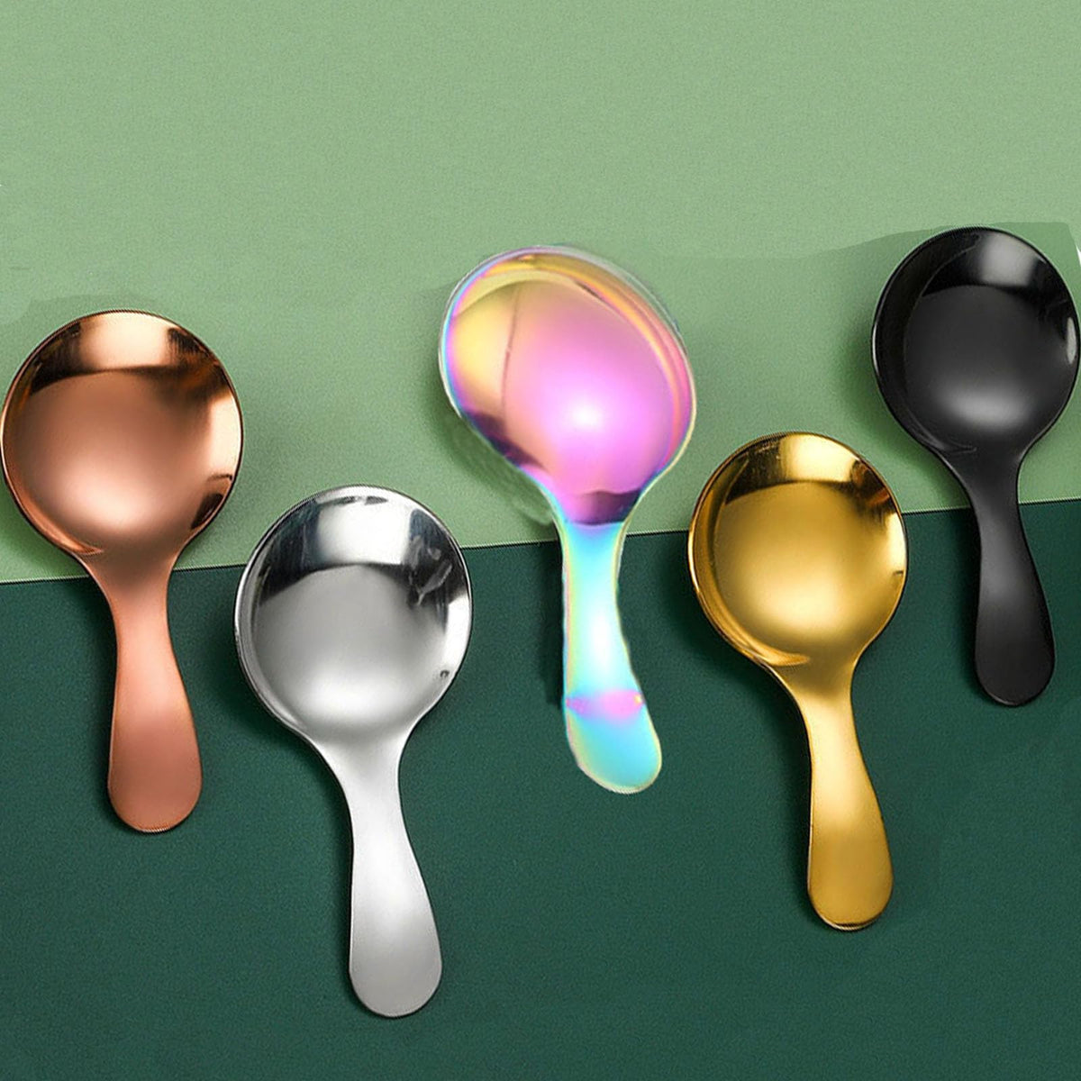 6 Pcs Stainless Steel Short Handle Thickened Small Round Spoons For Honey Candy Coffee Tea Salt Jam and Mustard - Ice Cream Dessert Spoon (D Silver)