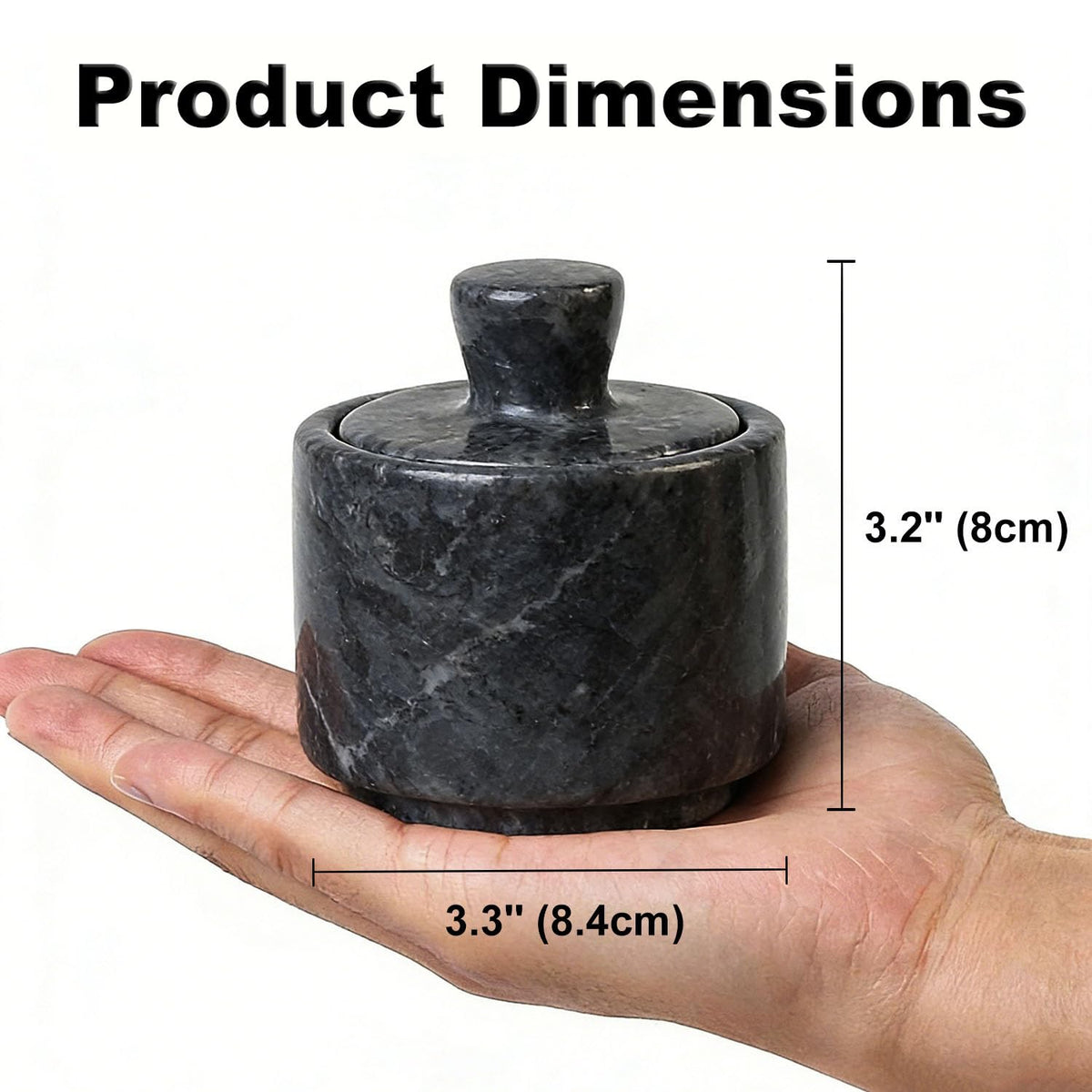 Aturalux Marble Salt Cellar with Lid & Spoon, 3" Black Salt Container for Countertop, Spice Jar, Stone Storage Box for Kitchen and Bathroom