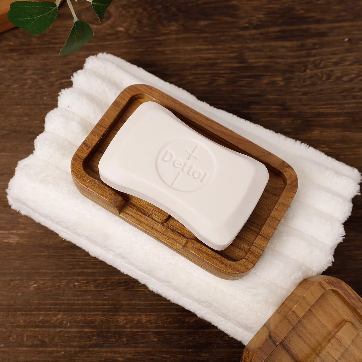2PCS Self Draining Soap Dish by HTB,Teak Wood Soap Holder,Soap Saver for Shower, Bathroom, Sink, Kitchen and Countertop