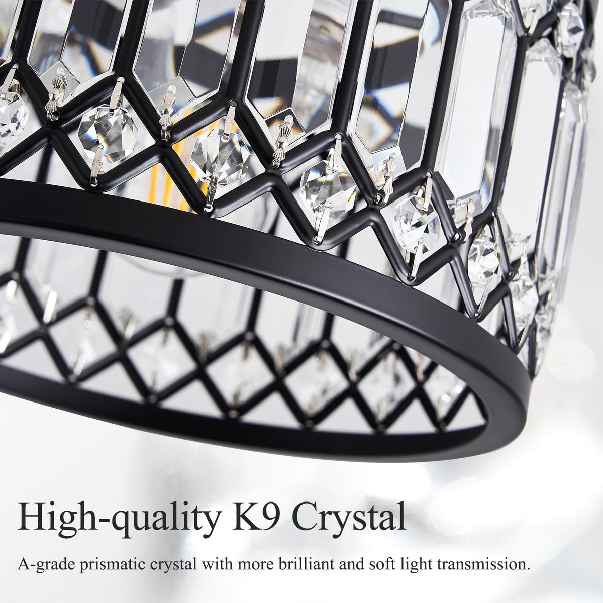 Pevfah Crystal Black Ceiling Light, Modern Semi Flush Mount Ceiling Lighting Fixture, Round Hallway Lighting Fixtures for Kitchen Entryway Bedroom Laundry Room, 1-Light, 11.4 Inch