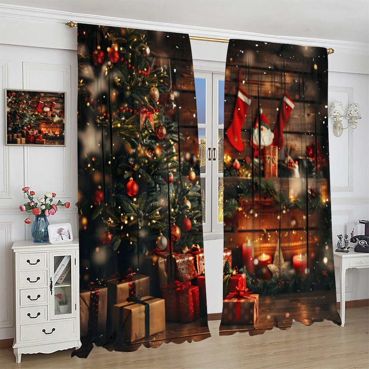 Christmas Curtains Merry Xmas Snowflake Blackout Window Treatment for Living Room Bedroom Warm Gift Decor Window Drapes 52" W X 84" L