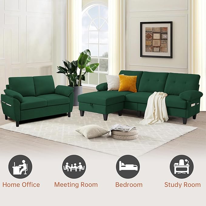 84" Convertible Sectional Sofa Set, 3 Seat L Shaped Couch