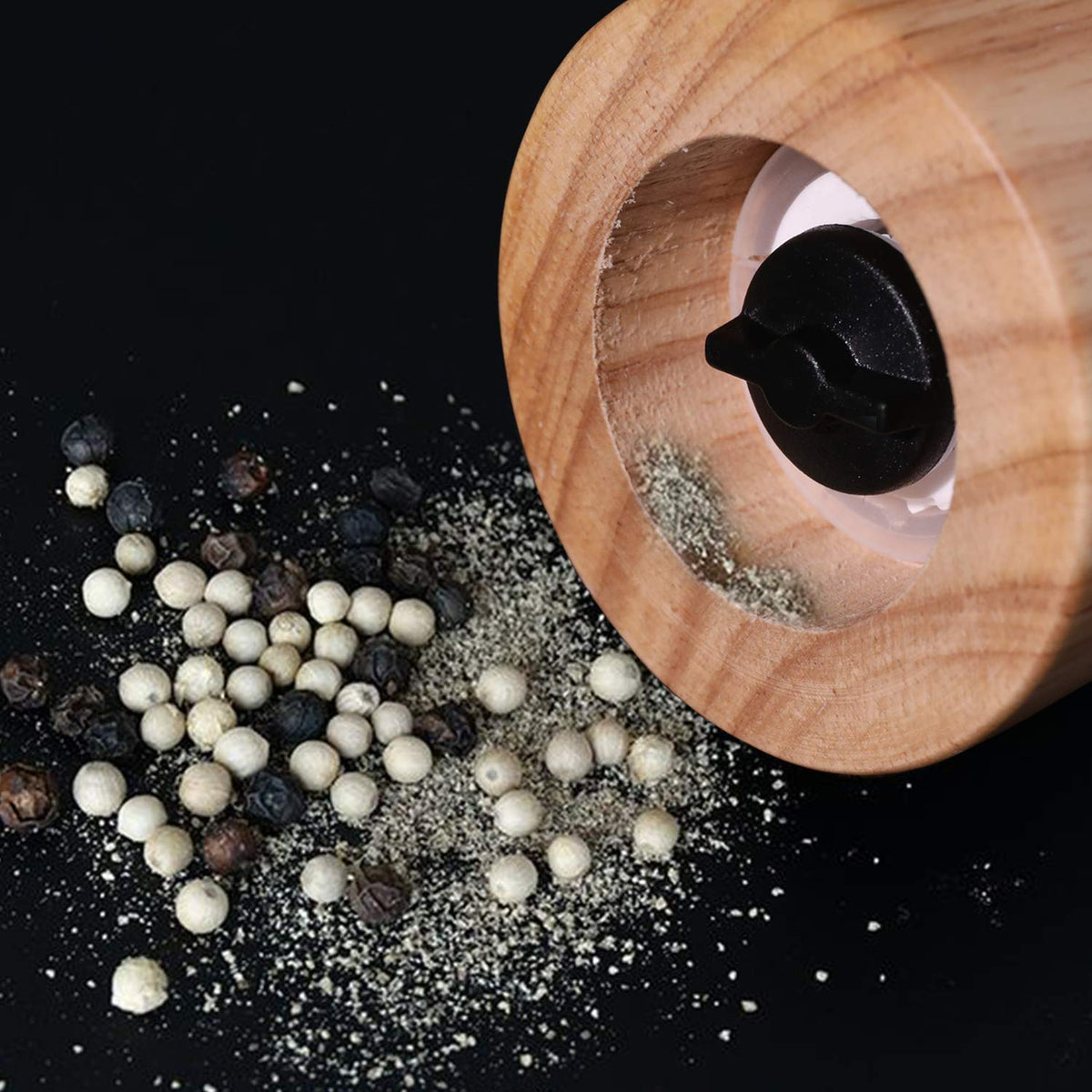 HAIPUSEN Wood and Ceramic Pepper Grinder Set - Salt and Pepper Mill Spice Mill with Adjustable Coarseness, 7 inches (Without Tray)