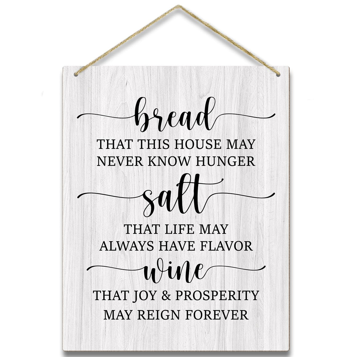 Kitchen Wooden Sign - Housewarming Gift for Women, Men, Coworker, Friend - Bread Salt Wine Wall Decor Hanging Sign for Home Decorations - 12