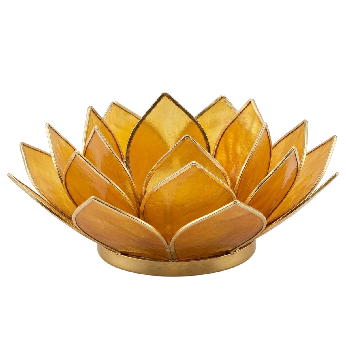 Om Gallery Gemstone Lotus Tealight Holder - Handcrafted Capiz Shell Design for Soft Glow, Elegant Home & Table Decor, Wedding Centerpieces, Votive Candle Styling, and Thoughtful Gifting - Amber