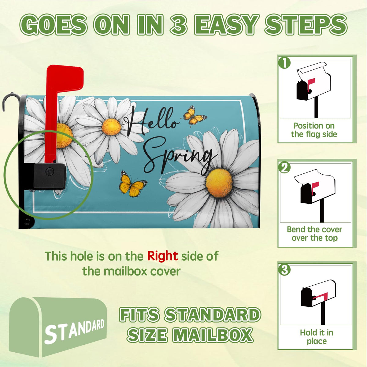VentuCoven Spring Floral Daisy Mailbox Cover Magnetic Standard Size 21x18 in Floral Butterfly Post Letter Box Cover Decorations for Outside Garden Yard Blue
