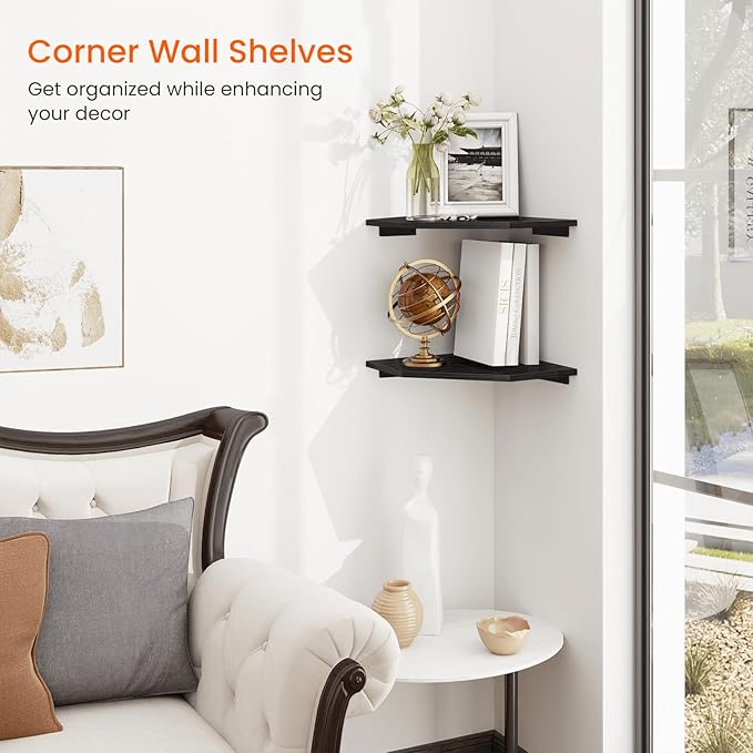Homode Corner Shelf Wall Mount, Cable Box, Wood Hanging Storage Shelf Organizer