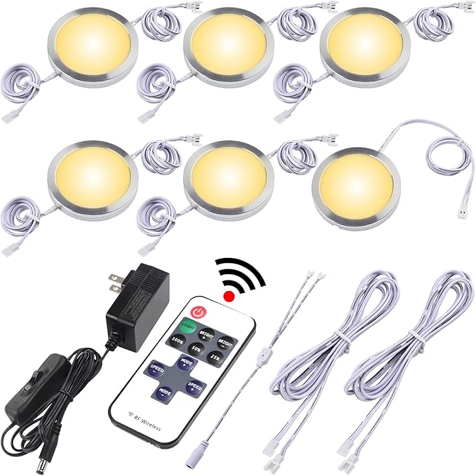 Liquor Cabinet Accent Lighting Kit, Round LED Puck Lights, 110 Volt Plug in