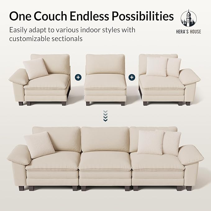 HERA'S HOUSE 124" Modular Sectional Sofa, Oversized L Shaped Couches