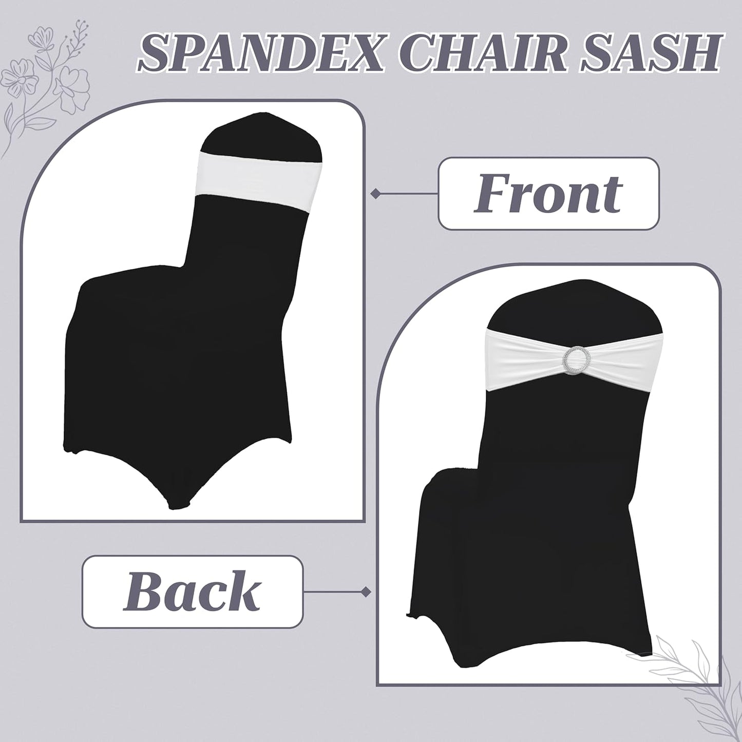 MDS Spandex Chair Sashes - Universal Fit Stretch Bands with Buckle Slider for Elegant Wedding Decor - White, Pack of 150