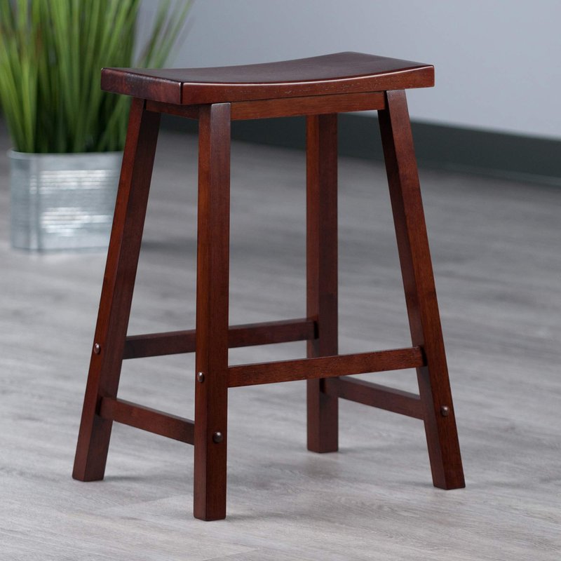 Winsome Satori Saddle Seat Counter Stool, 24" in Walnut, Classic Backless Bar Chairs for Kitchen & Dining Room Seating, Timeless Essential Furniture for Home, Dorm, Apartments